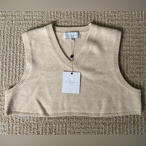 NWT REVOLVE L’Academie Sagen Micro Cropped V Neck Vest in Heather Oatmeal - S - Picture 6 of 16